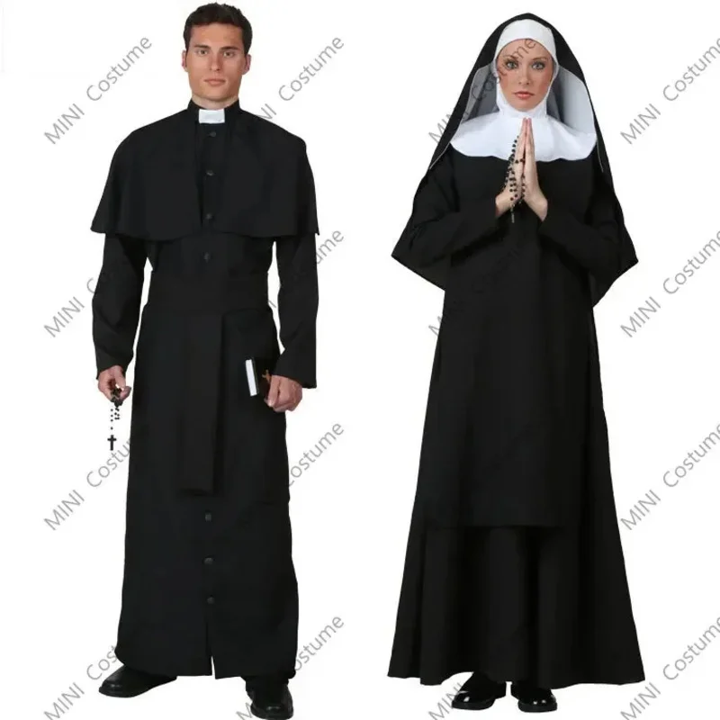 

2025 New Halloween Halloween Nun Sister Costume Men and Women's Christian Missionary Catholic Cosplay Carnival Fantasia Role-p