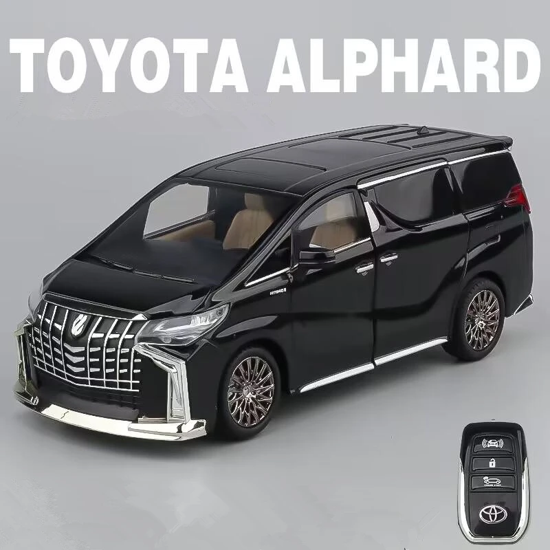 Toyotas-アルファードMPV合金車モデル、ダイキャストメタル、おもちゃの車、車モデルのシミュレーション、音と光、キー付きの子供向けギフト、1:24