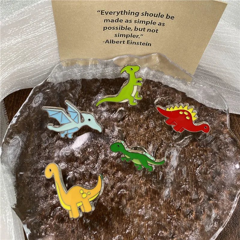 Cartoon Dinosaur Enamel Brooch Cute Brachiosaurus Pterosaurus Dragon Animal Badge Kids Jacket Bag Jewelry Gifts Collar Pins