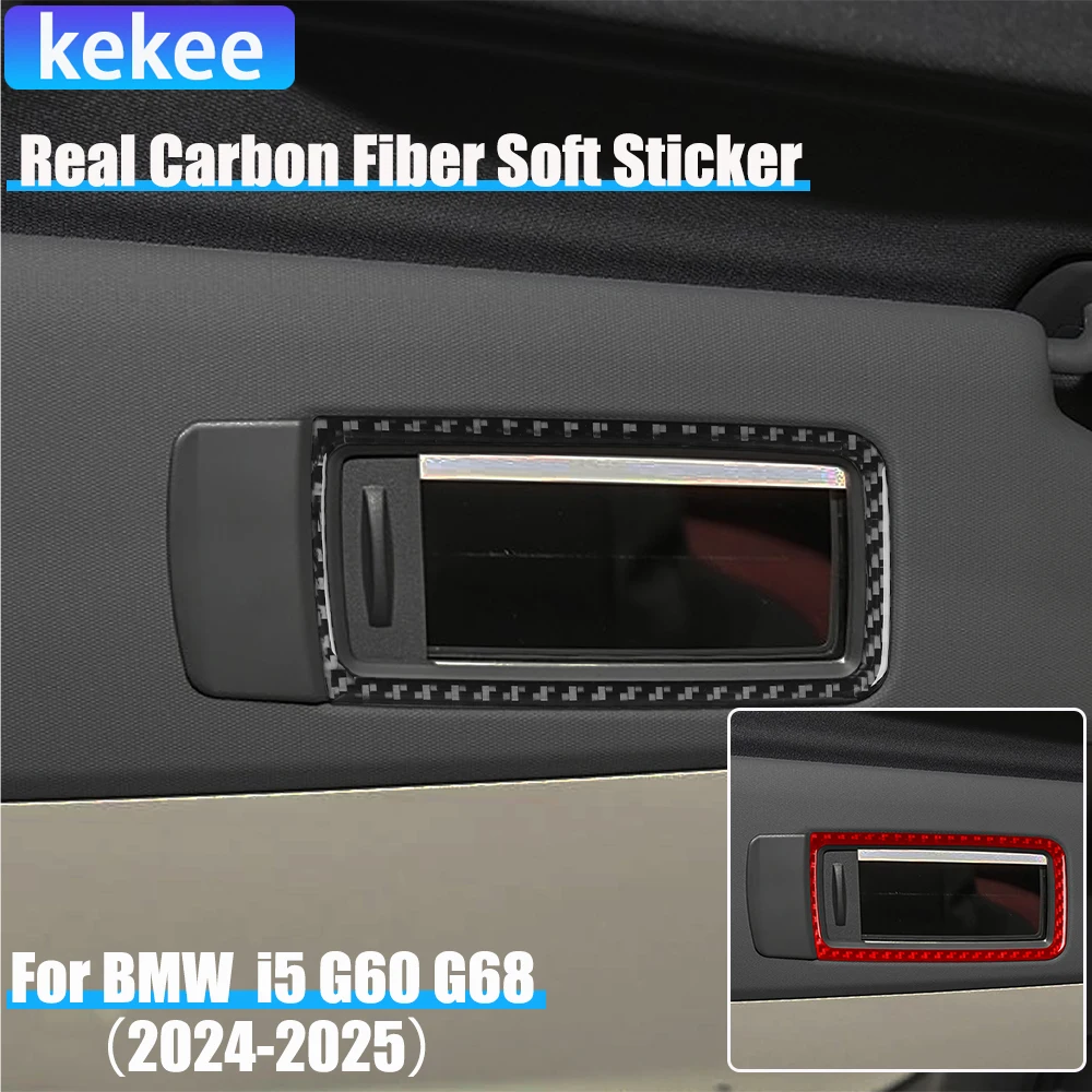

Real Carbon Fiber Car Accessories Vanity Mirror Frame Decorative Cover Soft Sticker For BMW 5 Series i5 G60/G68 BEV 2024 2025