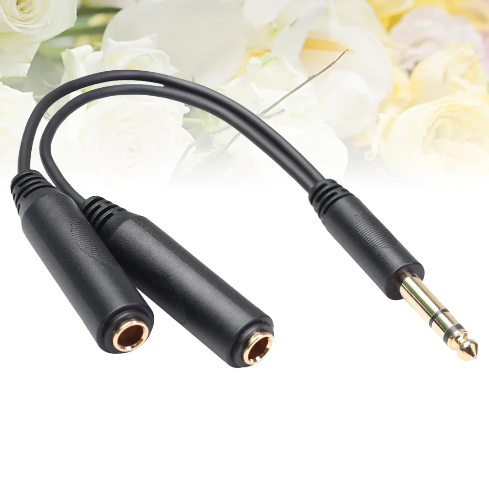 Adapter słuchawek Kabel mikrofonowy 635 Stereo Duży trójrdzeniowy męski i dwu żeński przedłużacz zestawu słuchawkowego Audio 635 mm Czarny