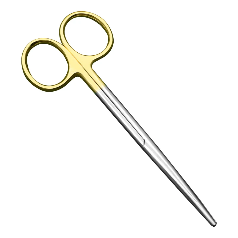 Gold Handle Round Nose Blunt Scissors Nasal Stripping Blunt Nose Scissors Line Carving Cosmetic Straight Elbow Tissue Scissors