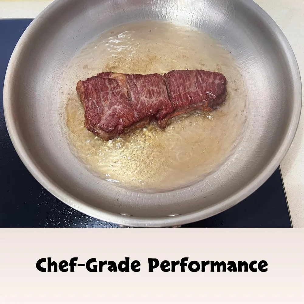 Stainless Steel 12-Inch Chef Skillet - 5-Ply Construction, Induction Compatible, Cool Handle Frying Pan for Cooking