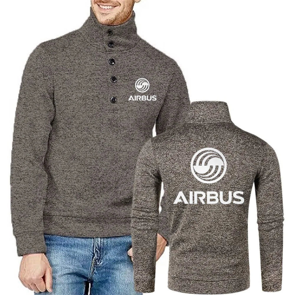 Men's Sweatshirt Button Half Open Turtleneck Sweater Jacket Pullover Fleece Knitwear Coat AIRBUS AVIATION Flight Airbusfan A320