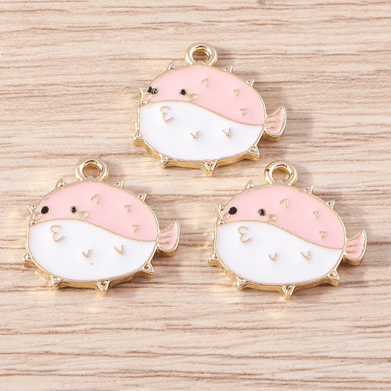 Tusember 20pcs 17*17mm Enamel Angry Globefish Charms for Jewelry Making Drop Earrings Pendant Necklaces DIY Handmade Crafts