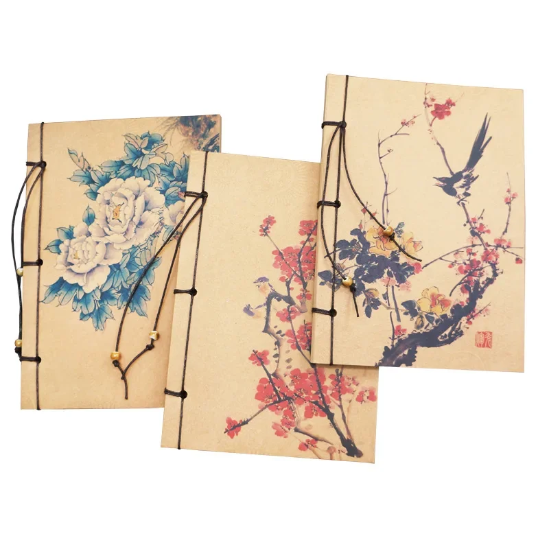 32K Handmade Classic Notebook with Traditional Chinese Painting Series Vintage Thread Binding Stationery