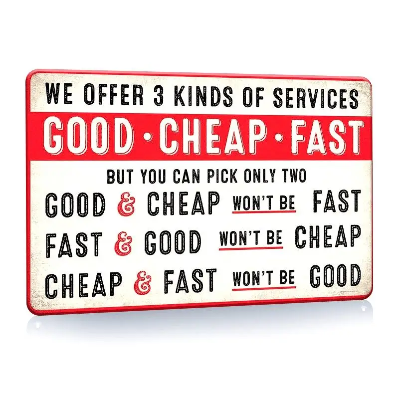HD Metal Tin Sign We Offer 3 Kinds Of Services Good Cheap Fast Funny Vintage Metal Wall Art Decor