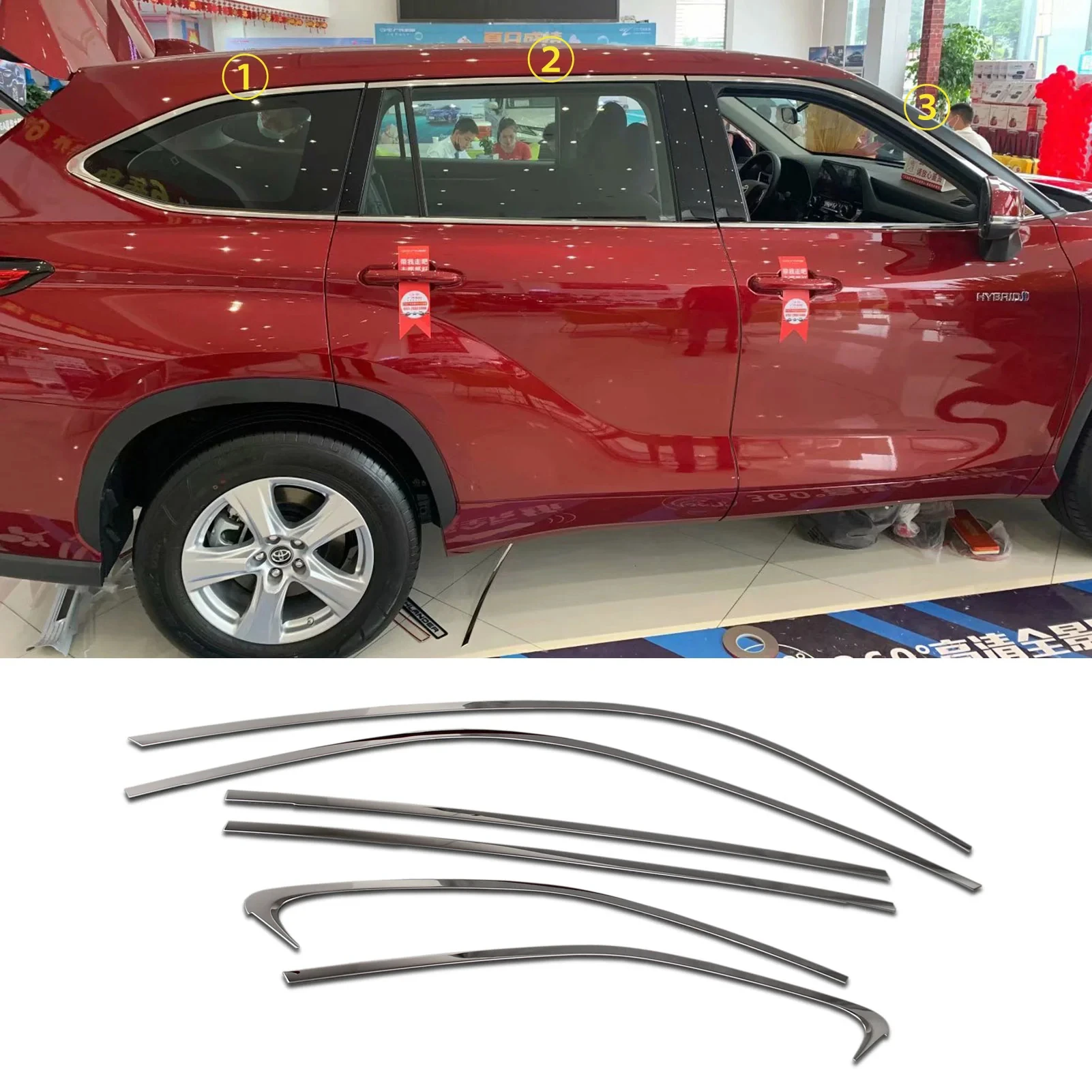 

For Toyota Highlander 2020--2025 Upper Windows Frame Sill Molding Cover Trims Stainl Body Kit Accessories