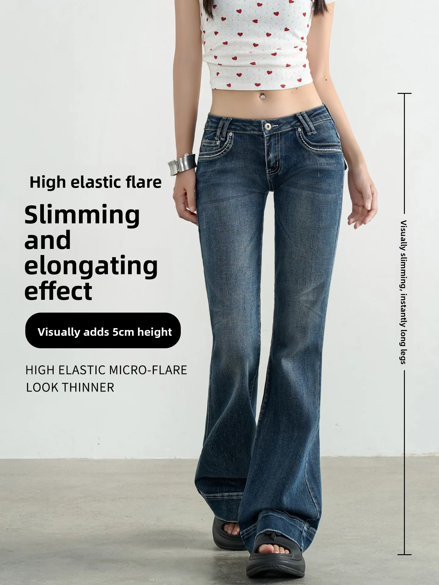 American Sle Jeans da donna a vita bassa Bell Bot High Elastici Waed Blu pavimento-lunghezza Retro Sle Primavera Autunno