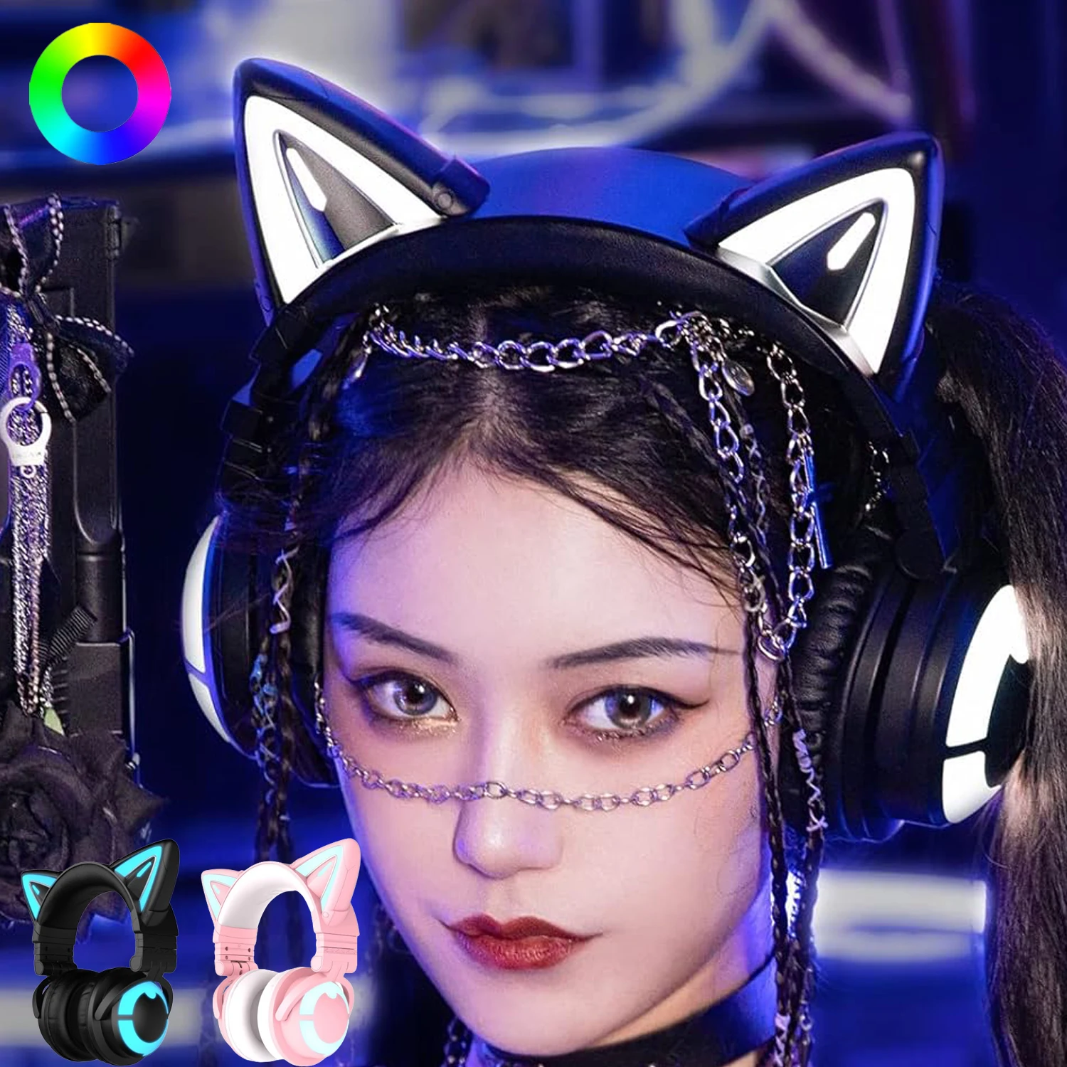 

YOWU 3S Wireless Headphones APP Control RGB Lights Original Cute Cat High Quality Earphones Cat HD Microphone Cat Ear Headsets