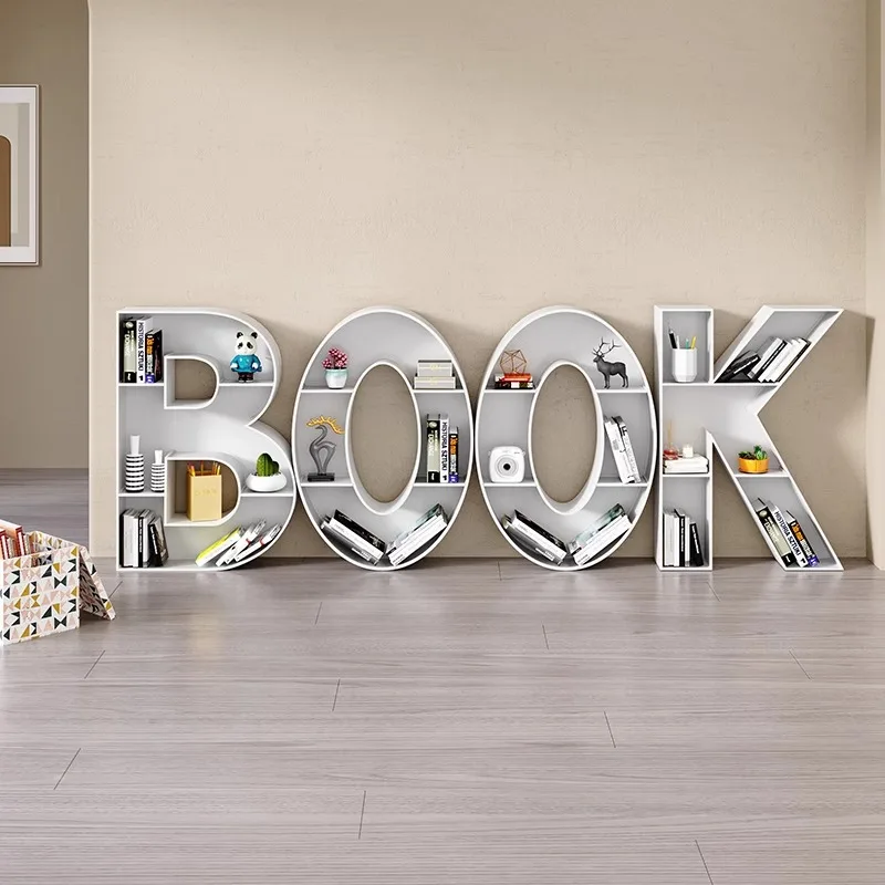Creative wrought iron wall shelf school office bookcase letter display library furniture