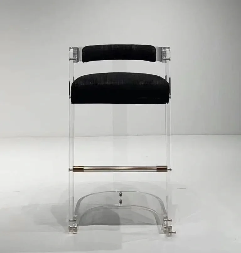 

-Новый дизайн, коммерческая мебель, современный бандаж для ног из нержавеющей стали, акриловый высокий барный стул, бархатный барный стул