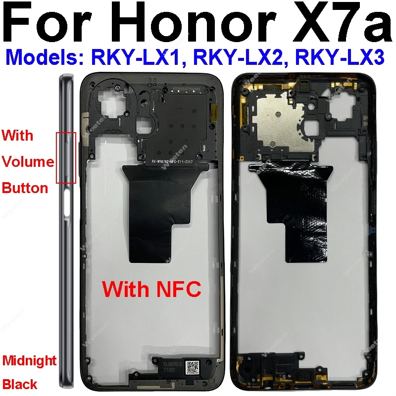 Middle Frame Bezel For Huawei Honor X7a RKY-LX1 Middle Frame Housing Bezel Cover with Side Button Replacement Repair Parts