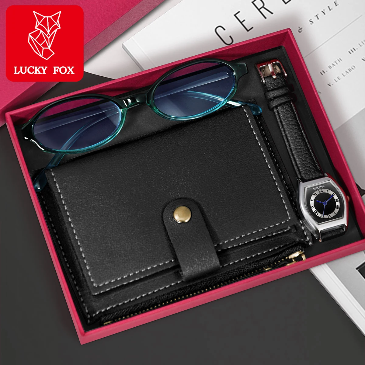

LUCKY FOX 3 шт. роскошные универсальные женские часы подарочный набор модный и простой женский кошелек очки кварцевые часы подарок