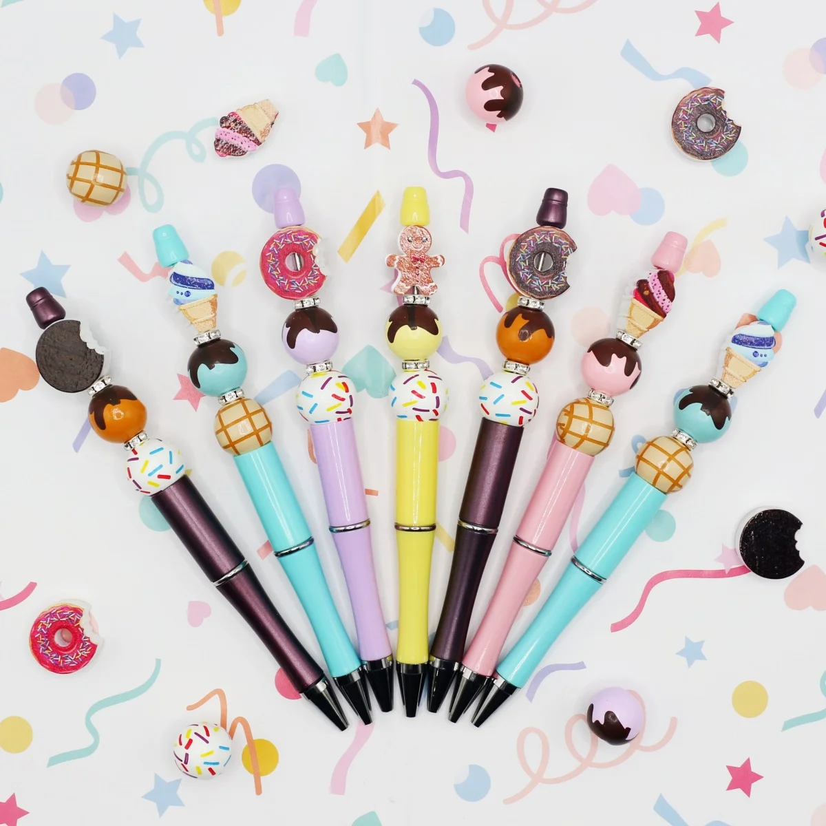 5PCS/10PCS Black and White Chocolate Biscuits Ice Cream Dessert Theme Wood Beads and DIY Bead Pen Set,great gift