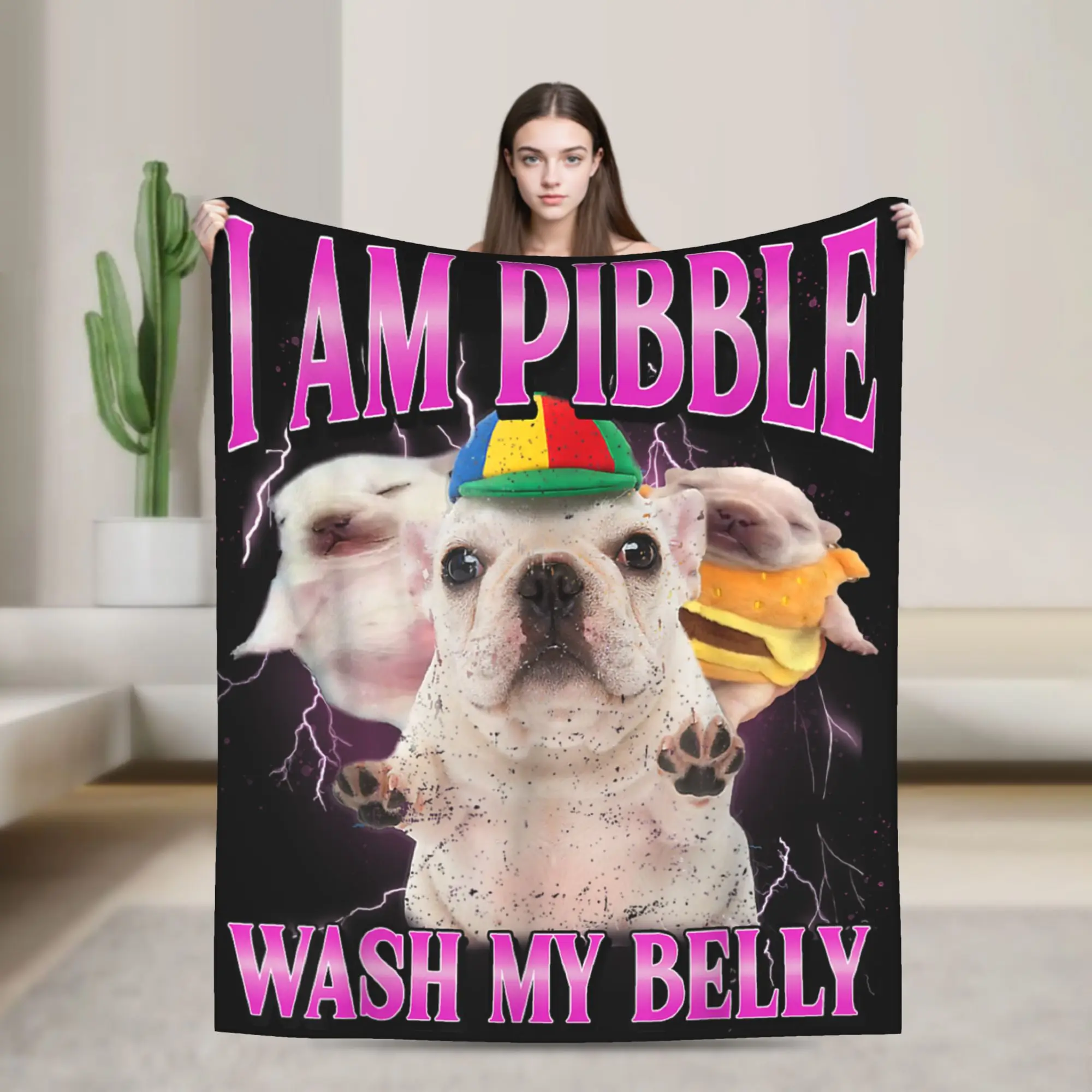 I Am Pibble Dog Puppy Wash Clean My Belly Flannel Throw Blanket Dog Meme Blanket for Home Outdoor Ultra-Soft Plush Thin Quilt