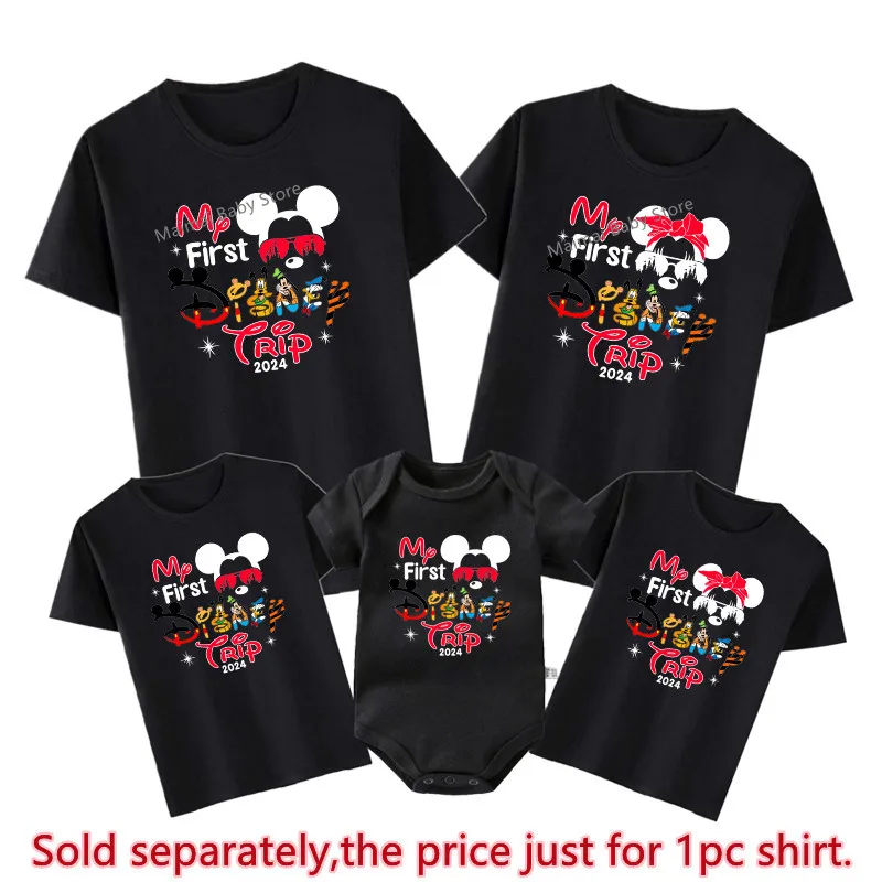 New My First Disney Trip 2024 Family Matching Tshirts Mickey Minnie Mouse Funny Look Dad Mom Kids Matching Outfits Tops Clothes