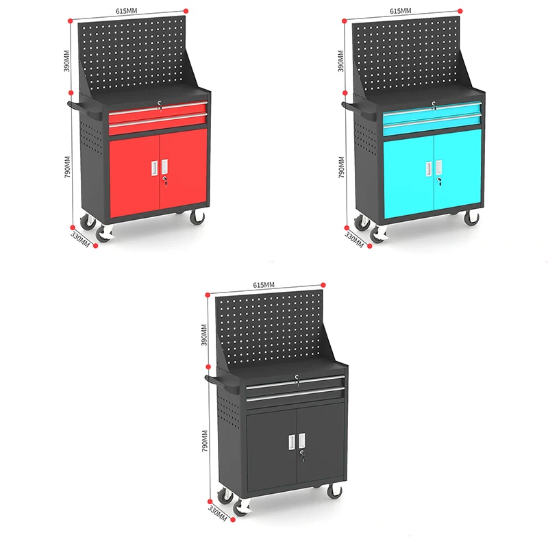Tool Cart with Pegboard Back Panel 2 Drawers 2 Doors Heavy Duty Garage Tool Storage