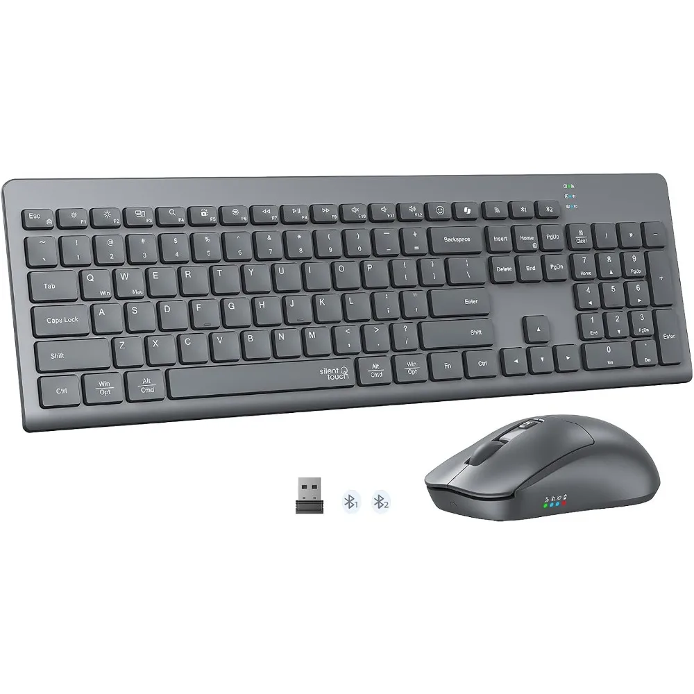 Full-Sized Quiet Wireless Keyboard and Mouse Set with 3200 DPI Adjustable Mouse for PC/Laptop/Tablet and Long-Life Battery
