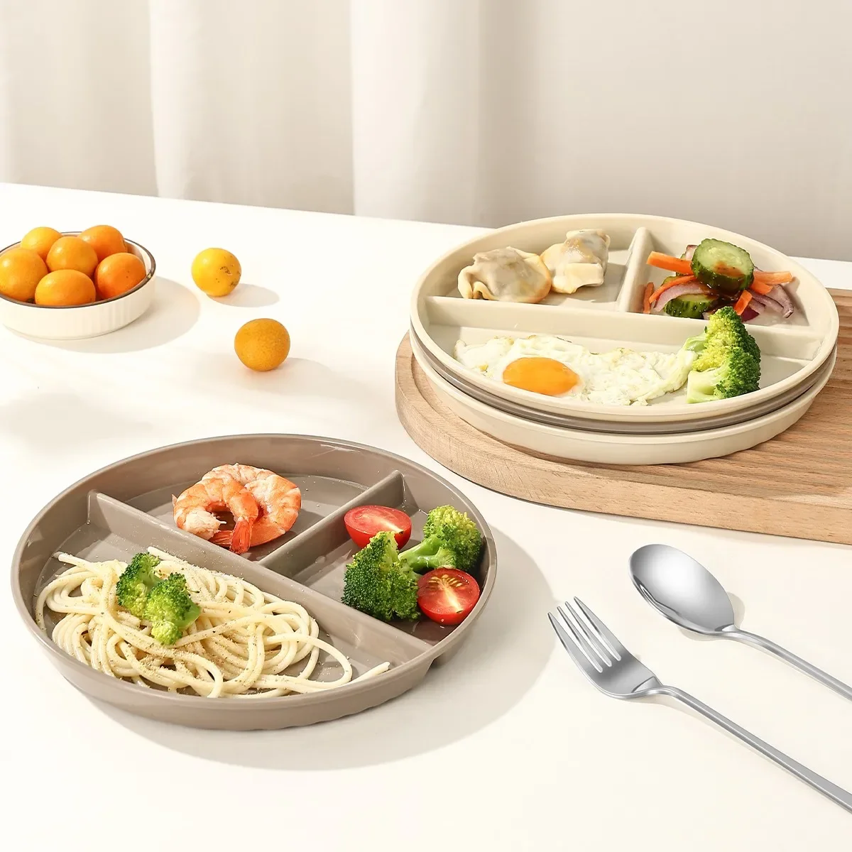 1/2/4pcs Stackable Plastic Dinning Plate With Compartment Round Food Serving Tray Fruit Salad Plate Dishes For Kids Students