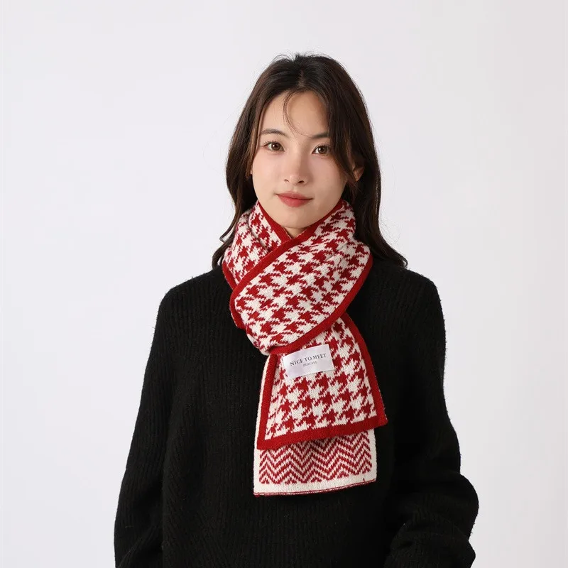 Panama Women\'s Autumn and Winter Checkered Knitted Wool Scarf Thickened Warm Neck Fashion Luxury Brand H129