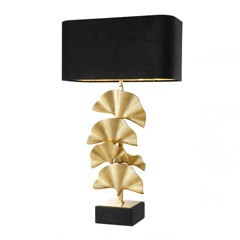 

American light luxury apricot leaves, all copper desk lamp/brass black flannel lampshade