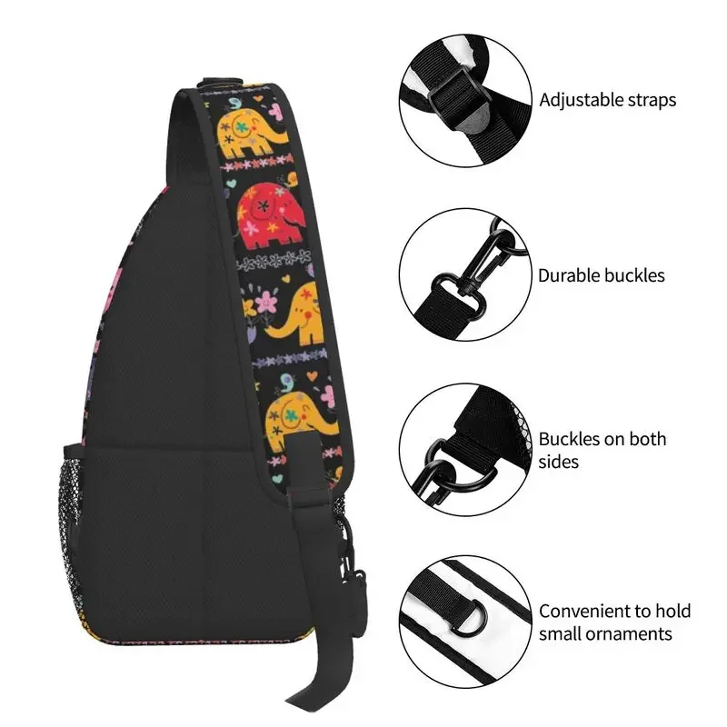 Mochila de hombro con diseño de elefante africano para hombre, bolso cruzado de hombro con diseño de dibujos animados a la moda, ideal para viajes y ciclismo