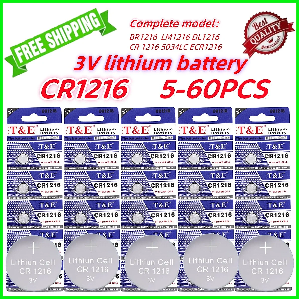 5PCS-60PCS CR1216 3V Lithium Button Battery BR1216 LM1216 DL1216 CR 1216 5034LC ECR1216 Coin Cell Watch Batteries for Toy Remote