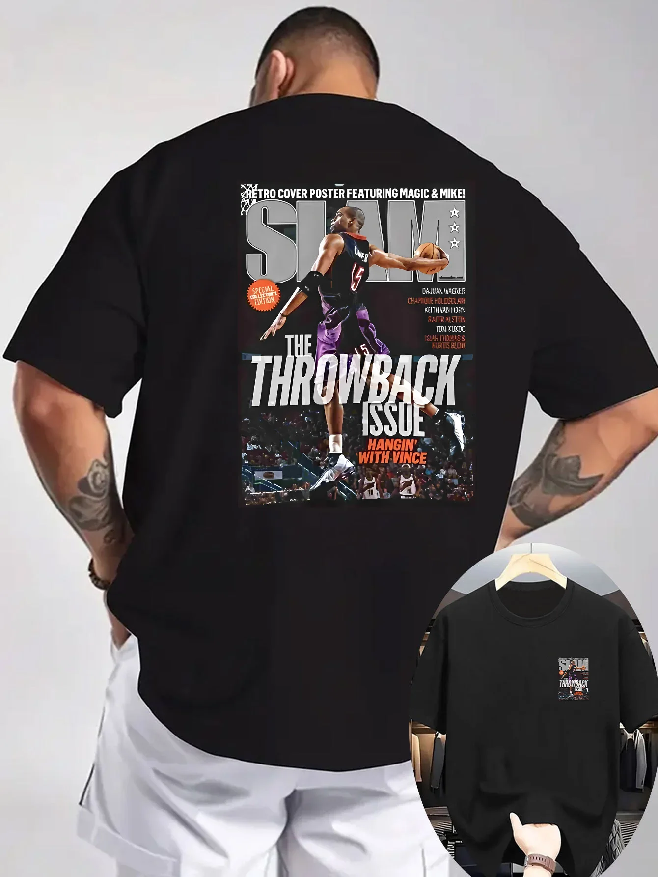 Nuevo Estilo Veraniego para Hombre, Tejido de Punto, Estampado Doble Cara en la Parte Delantera y Trasera, Estampado de la Portada de la Revista Slam, Adecuado para la Vida al Aire Libre