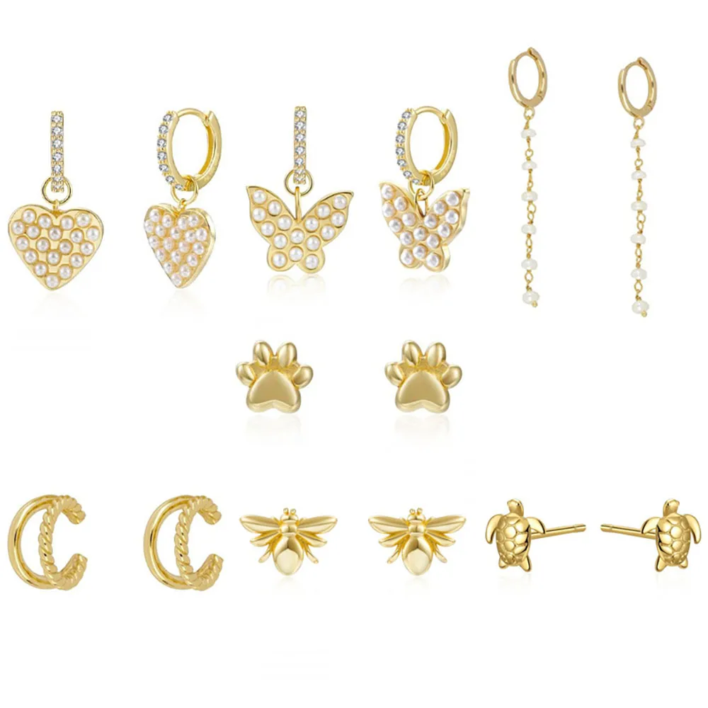 Vintage Gold Silver Color Turtle Paw Bee Earrings For Women Stainless Steel Heart Butterfly Dangle Earring Piercing Jewelry