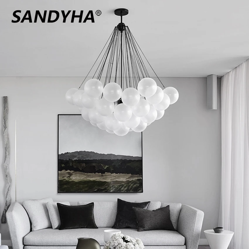 Modern Frosted Glass Ball Chandelier for Dinning Living Room Children's Bedroom Hanging Lamp Gold Black Home Decor Pendant Light