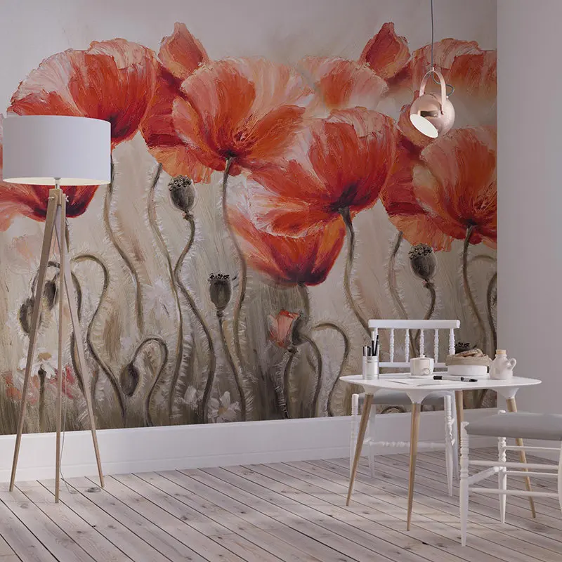 3D American countryside mural hand-painted flowers retro TV background wall Customization self-adhesive canvas 3d wallpaper