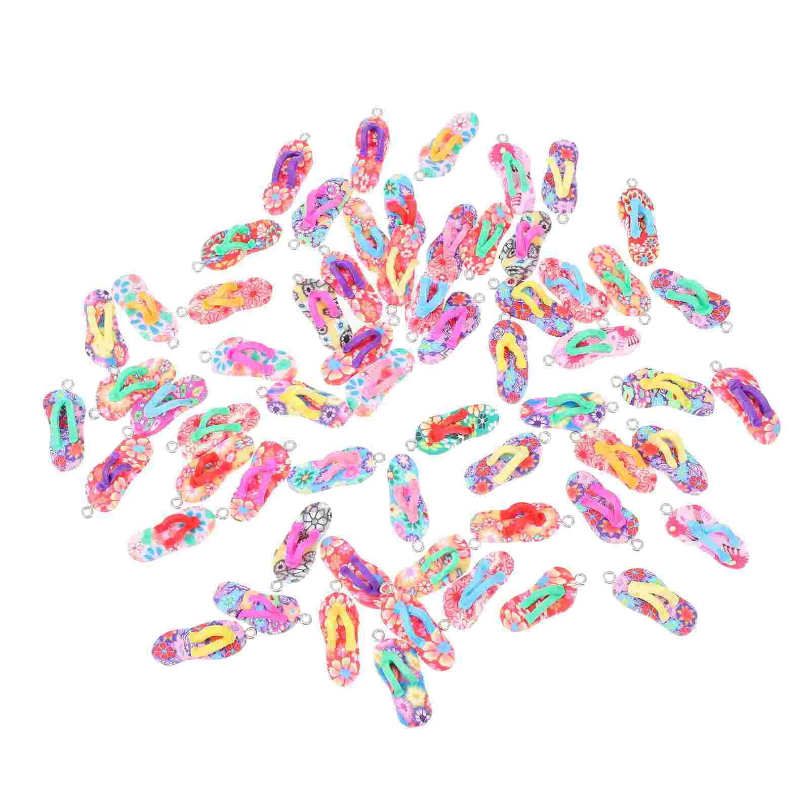 60 Pcs Simulation Slippers Pendant Shoe Keychain Charm Pendants Bulk Beads Hand Jewelry Polymer Clay Making Design Epoxy