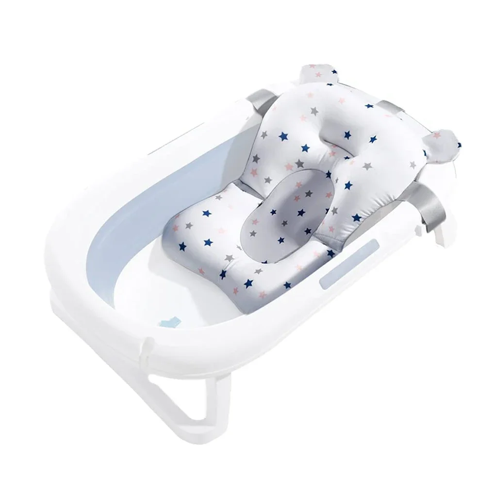 Baby Bath Seat Support Mat Foldable Baby Bath Tub Pad & Chair Newborn Bathtub Pillow Infant Anti-Slip Soft Comfort Body Cushion