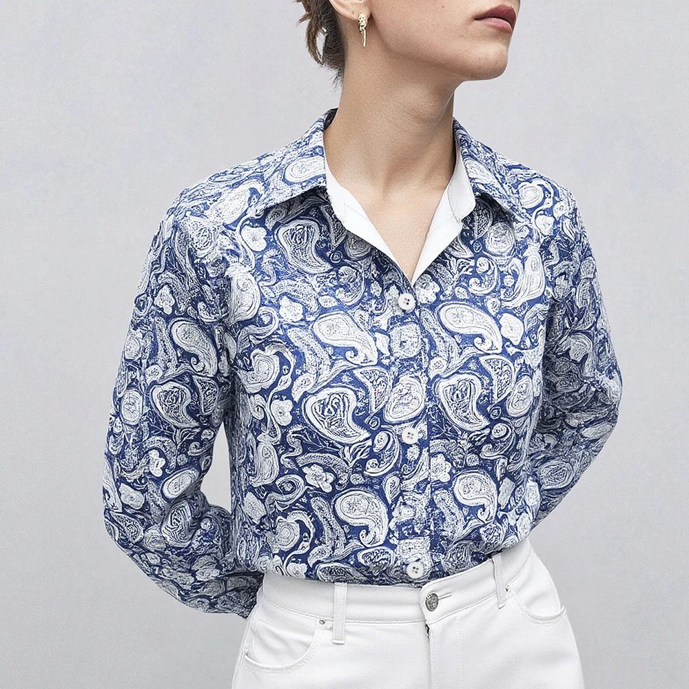 

Mia Muse Select Autumn Shirts 2025 Women's Intricate Full Print Long Sleeve Shirt Collar Fitting Slim Casual Shirts