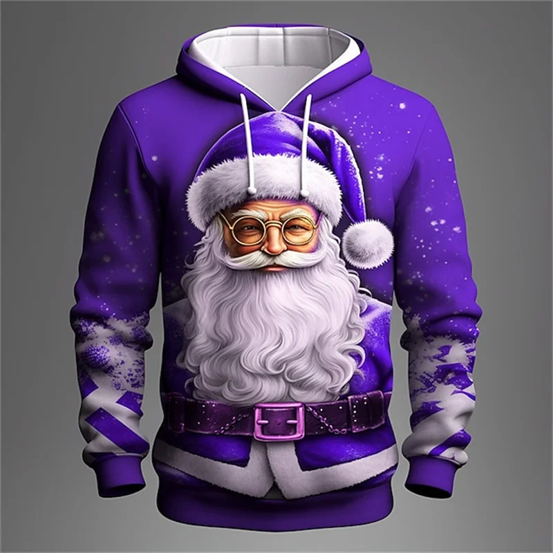Santa Claus 3D Print Men\'s Hoodies For Men Autumn New Sweatshirts Fashion New Year Oversized Pullover Casual X\'mas Clothing