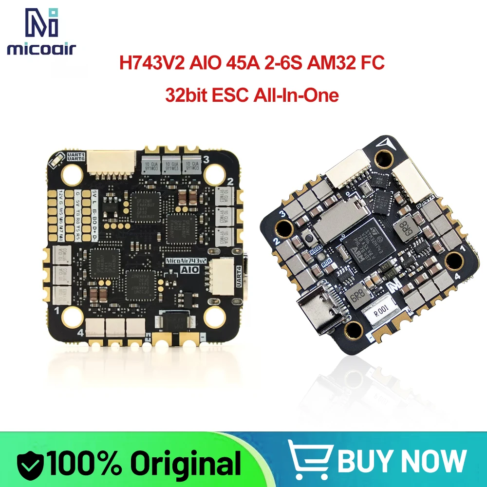 MicoAir H743V2 AIO 45A AM32 2-6S 25.5×25.5 FC&ESC All-In-One MI088+BMI270 IMU Supports Ardupilot/ PX4/ INAV /Betaflight Firmware