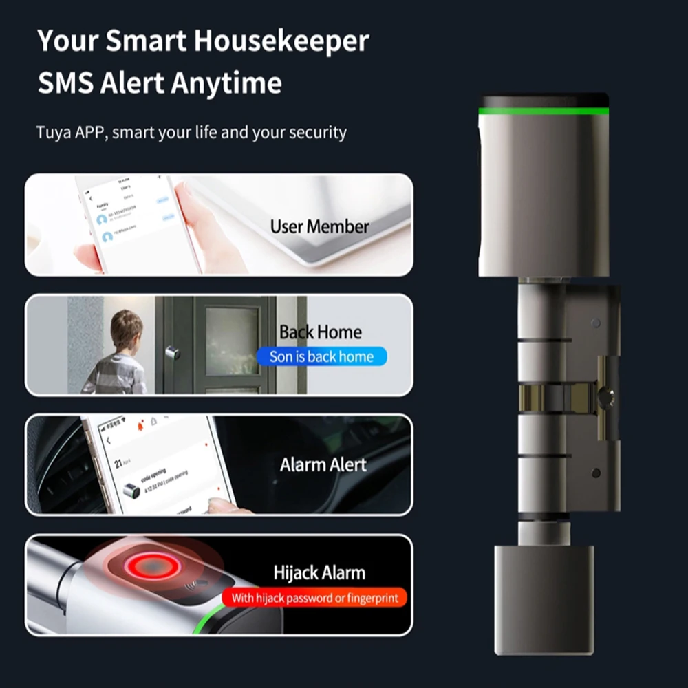 Zemismart Tuya BLE Smart Home Security serratura della porta fai da te cilindro nucleo elettronico domestica APP chiave IC Card sblocco delle impronte digitali