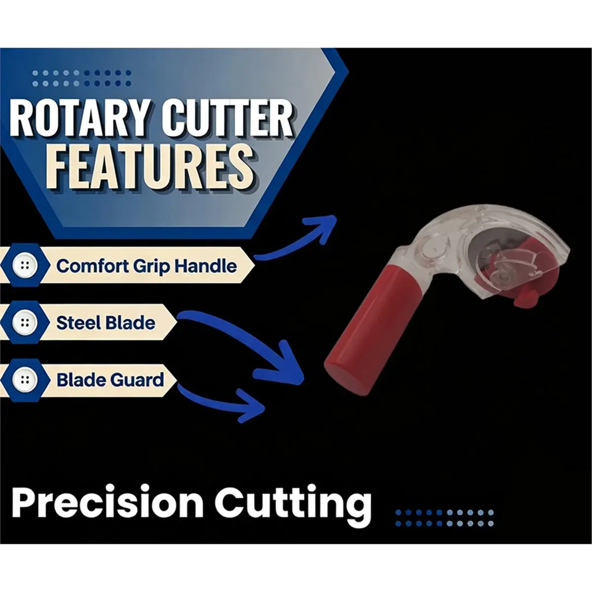 4.5cm Rotary Cutter for Fabric and Crafts with Handle Grip,Small Rotary Tool for Quilting,Curved Sewing Patterns