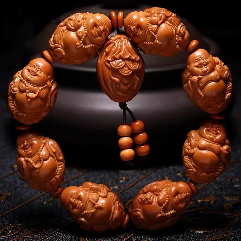 

-Stone Carving Eight Treasures Maitreya Buddha Bracelet Su Gong Olive Hu Carved Crafts Hand Pieces Men and Women Brace