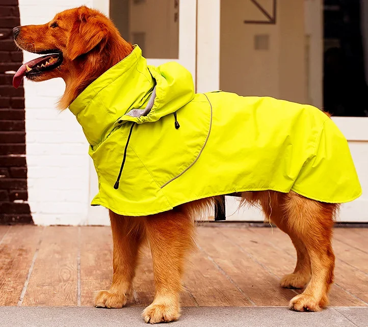 Easy to wear pet dog raincoat with leash opening dog raincoat jacket with belly strap