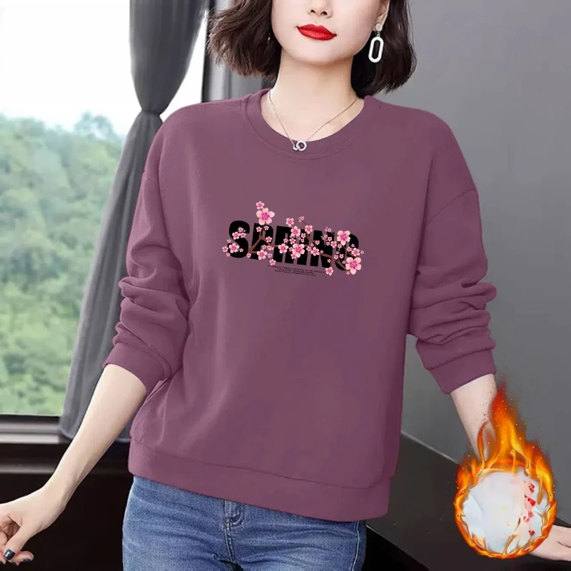 

Женская одежда с растениями и цветами, флокированный осенне-зимний пуловер с круглым вырезом и фонариком, длинными рукавами, пуловер с буквенным принтом, толстовки, топы