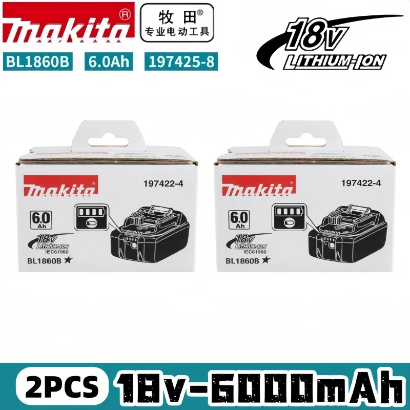 100% Original Makita 6Ah für Makita 18V Akku BL1830B BL1850B BL1850 BL1840 BL1860 BL1815 Ersatz-Lithium-Akku