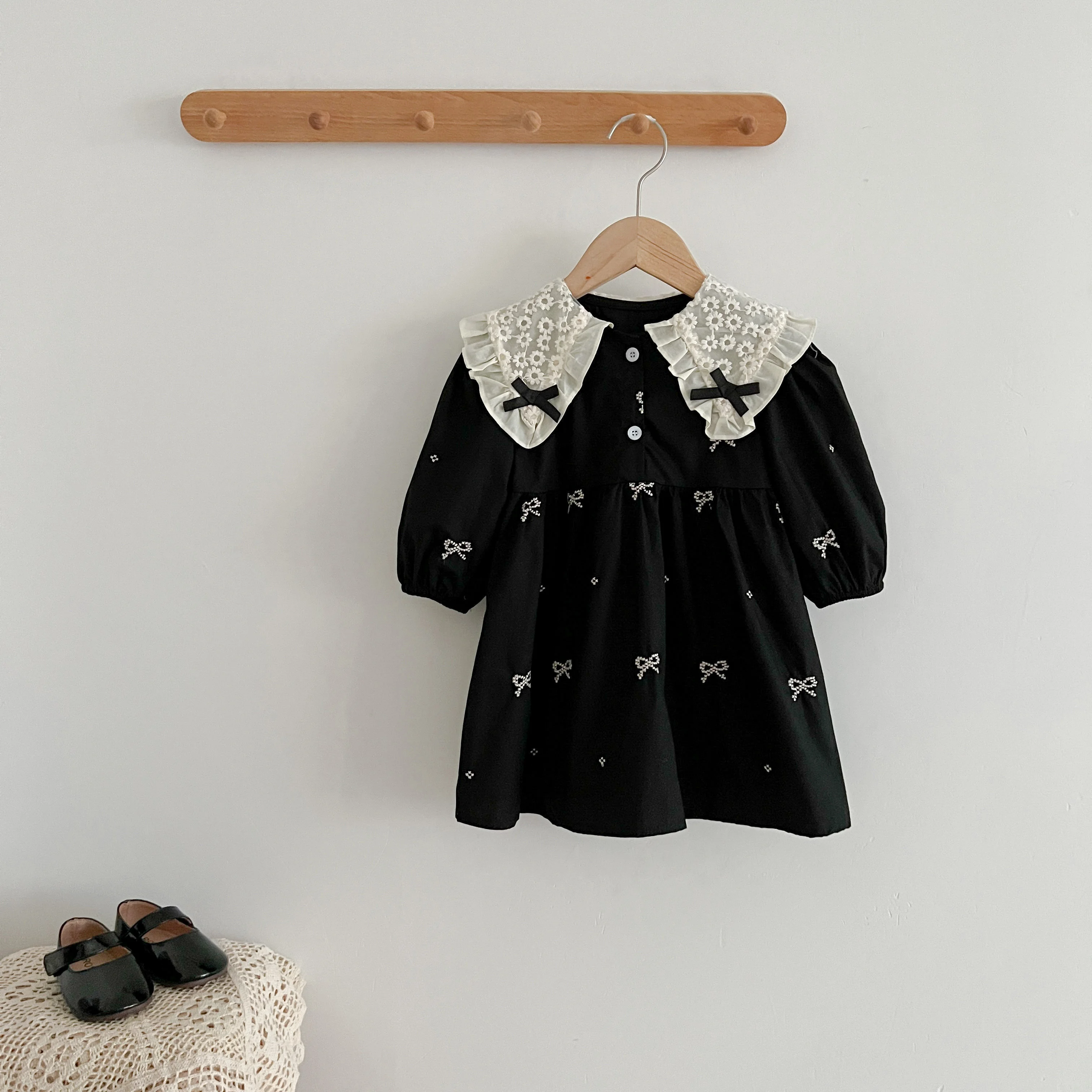 Herbst 0-6Yrs Mädchen Prinzessin Kleid Baby Mädchen Kleidung Kleidung Schmetterling Kragen Baby Mädchen Ein Stück Kleidung Stickerei Kinder Kleid – Detail 5