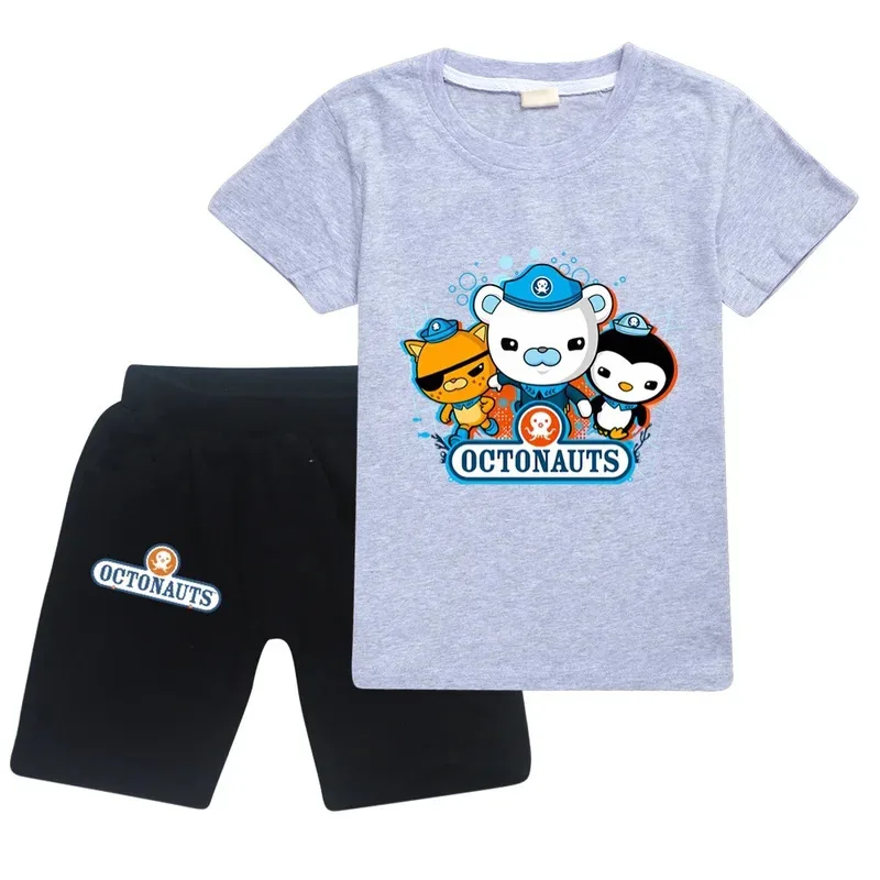 الصيف Octonauts طباعة الأطفال تي شيرت دعوى قصيرة الأكمام السراويل 2 قطعة ملابس رياضية للأطفال بنين بنات القطن ملابس كاجوال