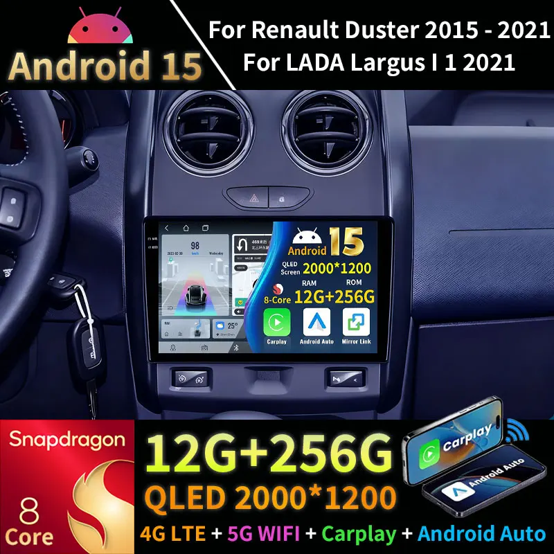 أندرويد 15 راديو السيارة لرينو داستر 2015 - 2021 لادا لارج I 1 2021 اللاسلكية BT Carplay السيارات لتحديد المواقع مشغل وسائط متعددة نافي