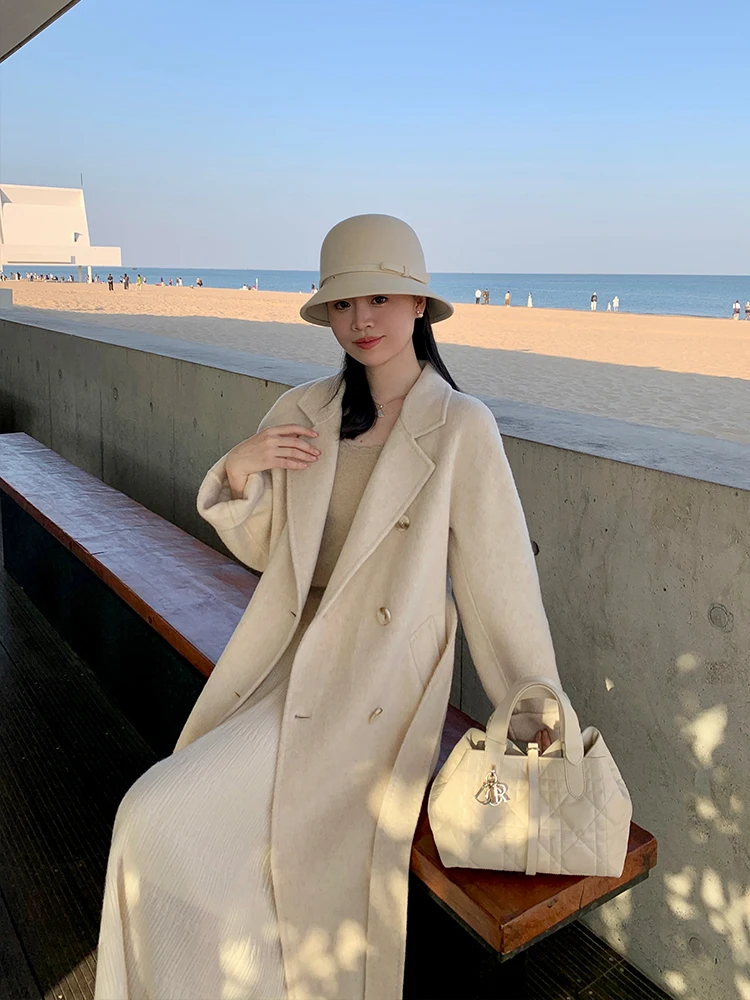 

Classic Double-Faced Wool Camel down Jaet Mid-Length 90 Wool 0 Camel Velvet Coat Ele Commute Sle Simple Design