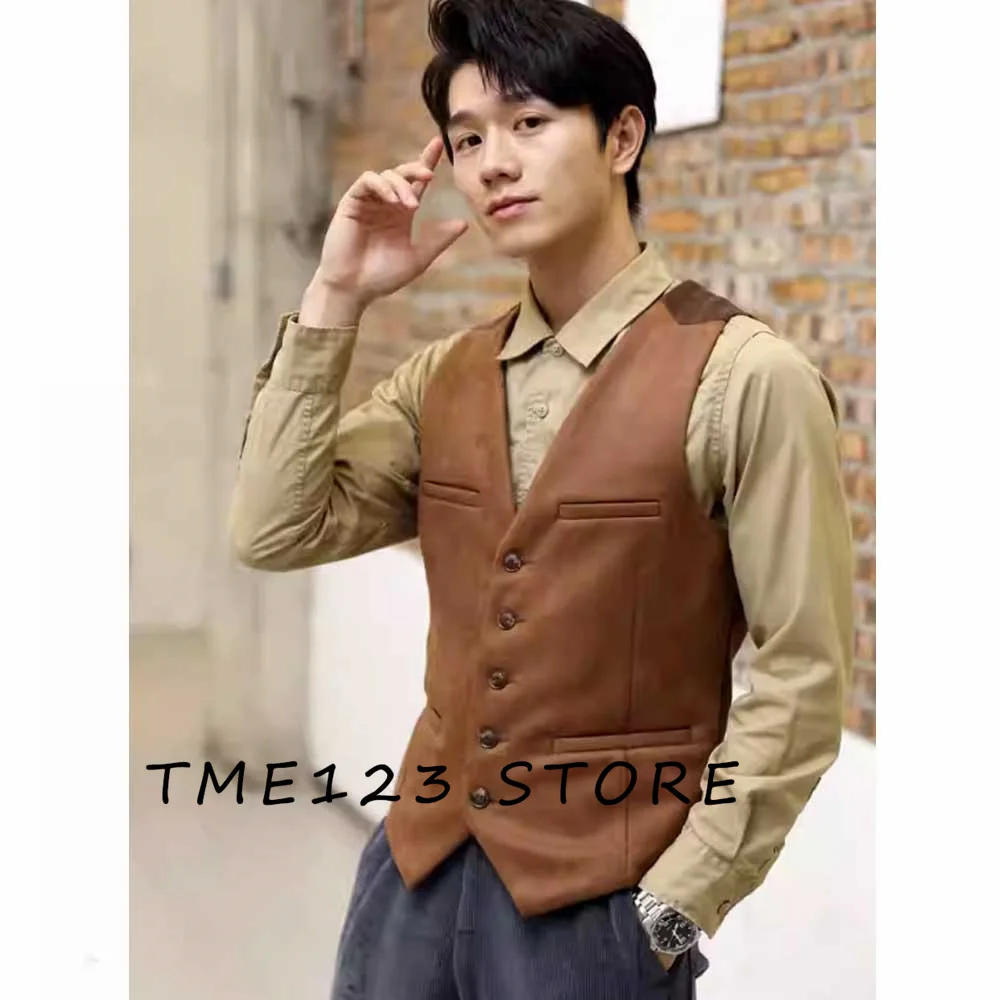 

Men's Suede Casual Business Vest Gothic Chaleco Vests for Men Suit Jackets Wang Formal Man Ambo Steampunk Male Elegant Suits