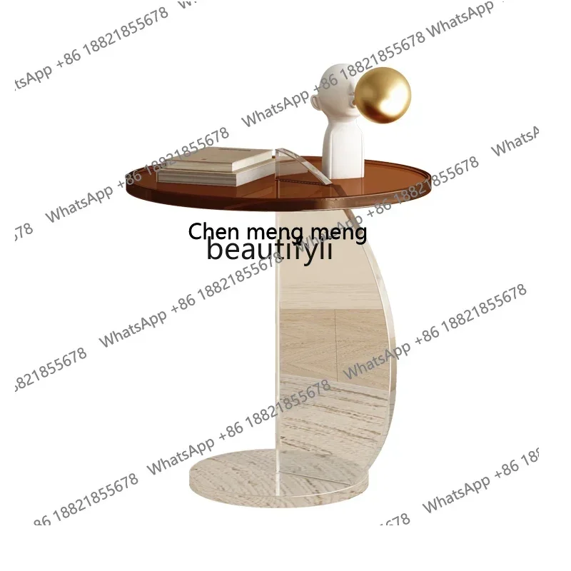 

X Minimalist acrylic side sofa small side living room, round coffee table bedroom transparent corner table