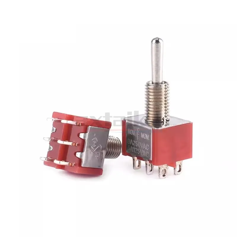 2PCS Toggle Switch SPDT DPDT MTS 2A 3A 5A 6A 125V 250 AC ON-ON ON-OFF-ON Rocker Starting Self-Reset Switch 3/6/9/12Pin Red